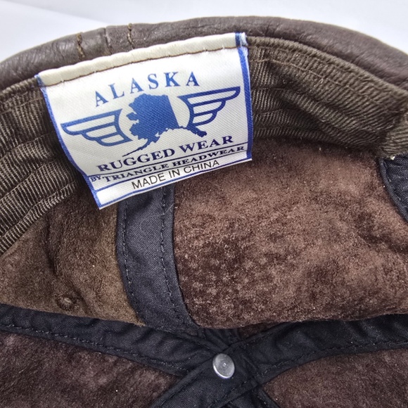 Vintage Alaska Bush Pilot Hat Cap Adjustable Strapback Brown Leather Aviation - Picture 8 of 8